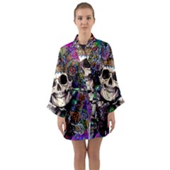 Dead Cute Skull Floral Long Sleeve Satin Kimono by GardenOfOphir