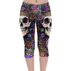 Dead Cute Skull Floral Velvet Capri Leggings  by GardenOfOphir