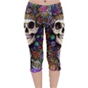 Dead Cute Skull Floral Velvet Capri Leggings  View1