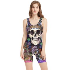 Dead Cute Skull Floral Women s Wrestling Singlet by GardenOfOphir