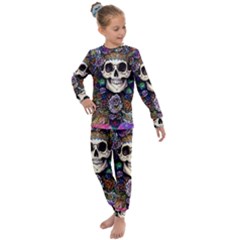 Dead Cute Skull Floral Kids  Long Sleeve Set 