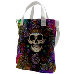 Dead Cute Skull Floral Canvas Messenger Bag by GardenOfOphir