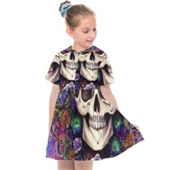 Dead Cute Skull Floral Kids  Sailor Dress by GardenOfOphir