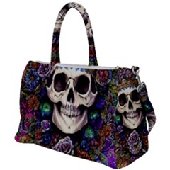 Dead Cute Skull Floral Duffel Travel Bag by GardenOfOphir