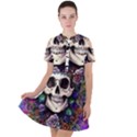 Dead Cute Skull Floral Short Sleeve Shoulder Cut Out Dress  View1