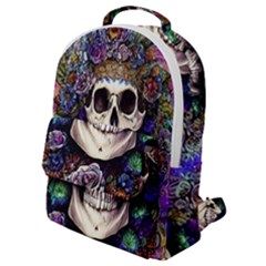 Dead Cute Skull Floral Flap Pocket Backpack (small) by GardenOfOphir