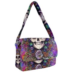 Dead Cute Skull Floral Courier Bag by GardenOfOphir