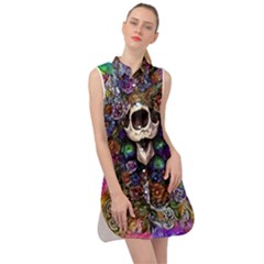 Dead Cute Skull Floral Sleeveless Shirt Dress by GardenOfOphir