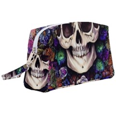 Dead Cute Skull Floral Wristlet Pouch Bag (large) by GardenOfOphir