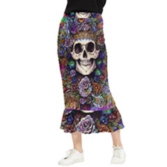 Dead Cute Skull Floral Maxi Fishtail Chiffon Skirt by GardenOfOphir