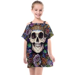 Dead Cute Skull Floral Kids  One Piece Chiffon Dress by GardenOfOphir