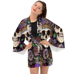 Dead Cute Skull Floral Long Sleeve Kimono by GardenOfOphir