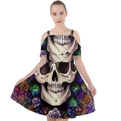 Dead Cute Skull Floral Cut Out Shoulders Chiffon Dress by GardenOfOphir