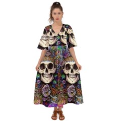 Dead Cute Skull Floral Kimono Sleeve Boho Dress by GardenOfOphir