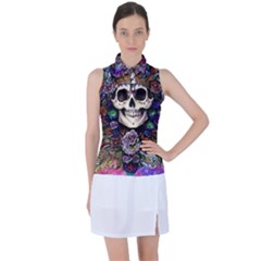 Dead Cute Skull Floral Women s Sleeveless Polo Tee by GardenOfOphir