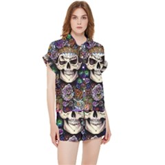 Dead Cute Skull Floral Chiffon Lounge Set by GardenOfOphir