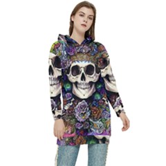 Dead Cute Skull Floral Women s Long Oversized Pullover Hoodie