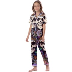 Dead Cute Skull Floral Kids  Satin Short Sleeve Pajamas Set by GardenOfOphir