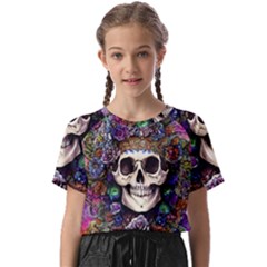 Dead Cute Skull Floral Kids  Basic Tee by GardenOfOphir