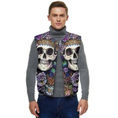 Dead Cute Skull Floral Men s Short Button Up Puffer Vest	