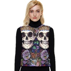 Dead Cute Skull Floral Women s Short Button Up Puffer Vest