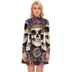 Dead Cute Skull Floral Long Sleeve Velour Longline Dress by GardenOfOphir