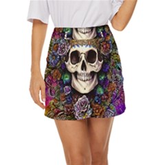 Dead Cute Skull Floral Mini Front Wrap Skirt by GardenOfOphir