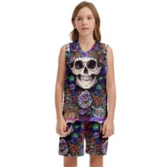 Dead Cute Skull Floral Kids  Basketball Mesh Set by GardenOfOphir