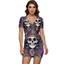 Dead Cute Skull Floral Low Cut Cap Sleeve Mini Dress View1