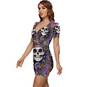 Dead Cute Skull Floral Low Cut Cap Sleeve Mini Dress View2