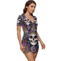 Dead Cute Skull Floral Low Cut Cap Sleeve Mini Dress View3