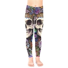 Dead Cute Skull Floral Kids  Classic Winter Leggings by GardenOfOphir