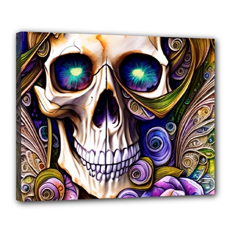 Gothic Cute Skull Floral Canvas 20  X 16  (stretched) by GardenOfOphir