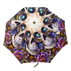 Gothic Cute Skull Floral Folding Umbrellas by GardenOfOphir