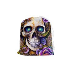 Gothic Cute Skull Floral Drawstring Pouch (medium) by GardenOfOphir