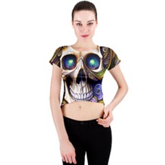 Gothic Cute Skull Floral Crew Neck Crop Top by GardenOfOphir