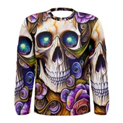 Gothic Cute Skull Floral Men s Long Sleeve Tee