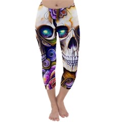 Gothic Cute Skull Floral Capri Winter Leggings 