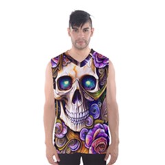 Gothic Cute Skull Floral Men s Basketball Tank Top by GardenOfOphir