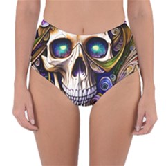 Gothic Cute Skull Floral Reversible High-waist Bikini Bottoms by GardenOfOphir