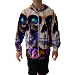 Gothic Cute Skull Floral Kids  Hooded Windbreaker