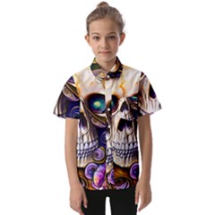 Gothic Cute Skull Floral Kids  Short Sleeve Shirt by GardenOfOphir