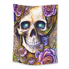 Gothic Cute Skull Floral Medium Tapestry