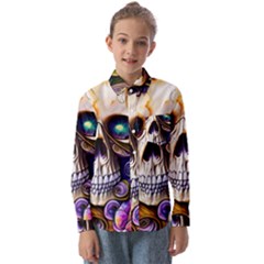 Gothic Cute Skull Floral Kids  Long Sleeve Shirt by GardenOfOphir