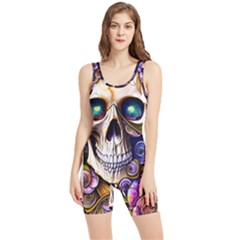 Gothic Cute Skull Floral Women s Wrestling Singlet by GardenOfOphir