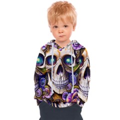 Gothic Cute Skull Floral Kids  Overhead Hoodie