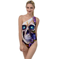 Gothic Cute Skull Floral To One Side Swimsuit by GardenOfOphir