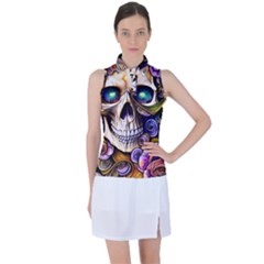 Gothic Cute Skull Floral Women s Sleeveless Polo Tee by GardenOfOphir