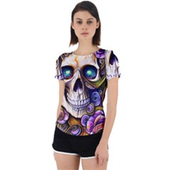 Gothic Cute Skull Floral Back Cut Out Sport Tee by GardenOfOphir