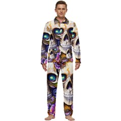 Gothic Cute Skull Floral Men s Long Sleeve Velvet Pocket Pajamas Set by GardenOfOphir